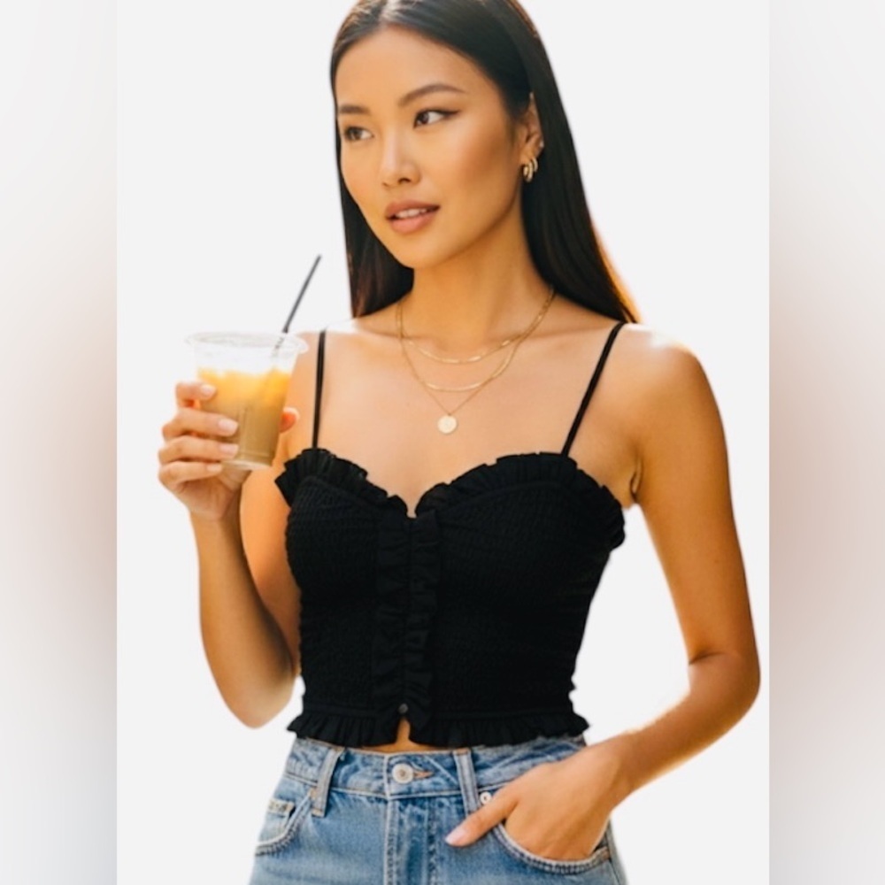 ZARA SMOCKED POPLIN CROP TOP Women's Top size xxl